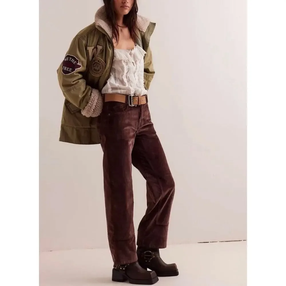 NWT Free People Risk Taker‎ Corduroy Straight Jeans in Chocolate Truffle